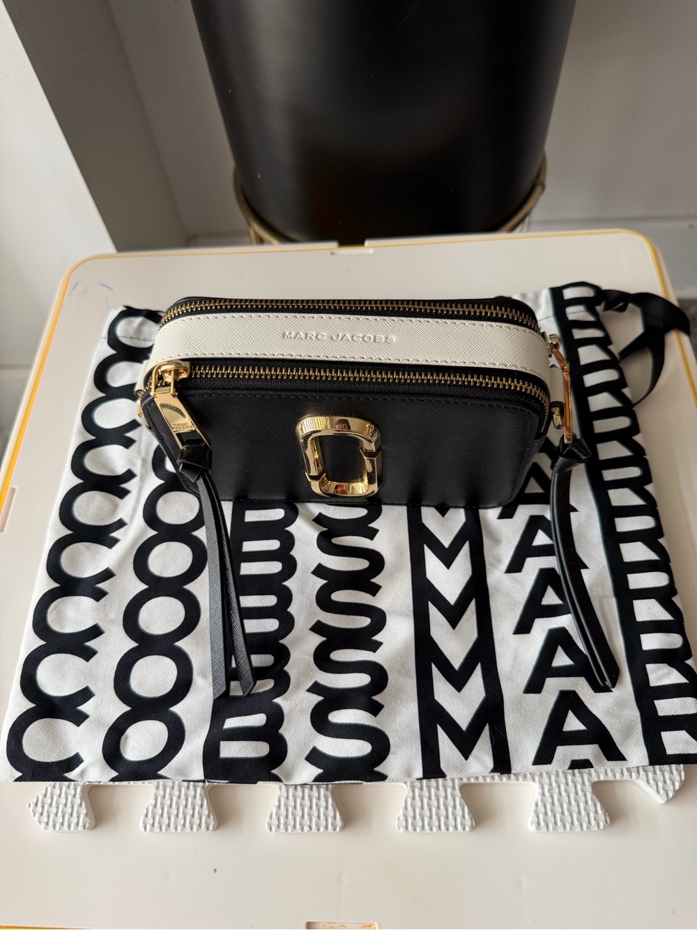 Marc Jacobs Black and White Small Snapshot Crossbody Camera Bag